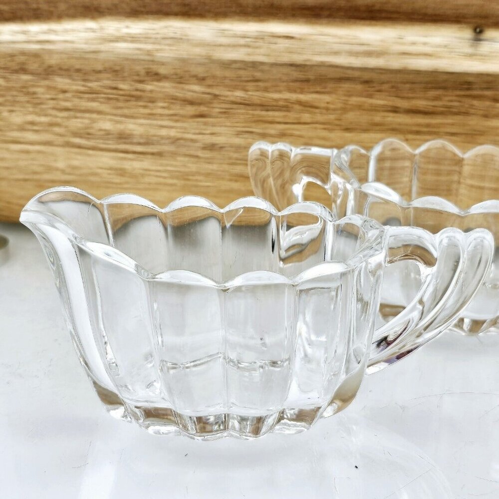 Heisey Crystolite Cream & Sugar Set 2.5" vertical ribbed art deco handle - Picture 4 of 15